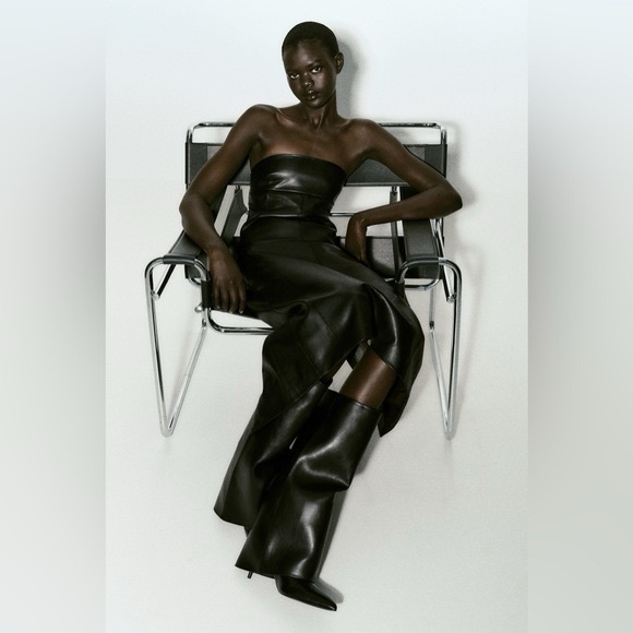 ZARA ~ Strapless Faux Leather Dress - Picture 4 of 12